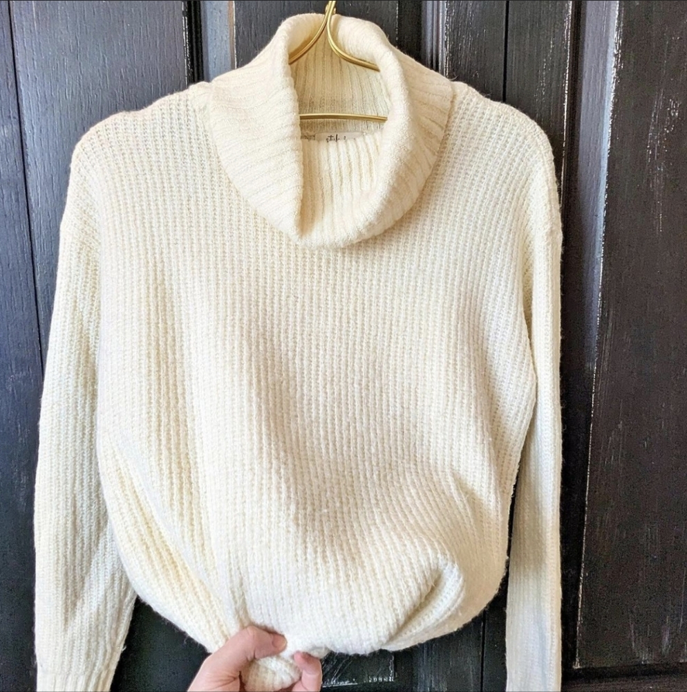 Style & Co. Cream Cowl Neck Sweater